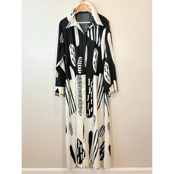 MONOCHROMATIC Maxi Dress Tall Sz XL Eclectic Artsy African Maximalist Resort - Picture 1 of 8